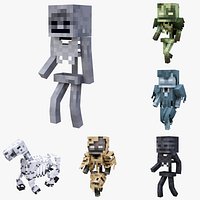 Minecraft Skeleton Mobs Collection 6 Rigged Models Skeleton Horse Wither Stray Bogged Parched 3D Pack Game Ready 4K PBR