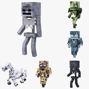 Minecraft Skeleton Mobs Collection 6 Rigged Models Skeleton Horse Wither Stray Bogged Parched 3D Pack Game Ready 4K PBR