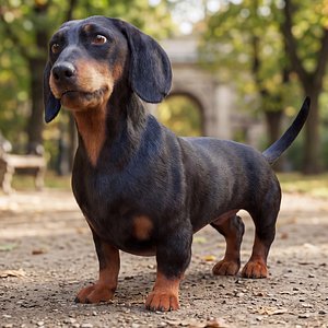 3D Black Dachshund Breed Dog Fur Rigged for Maya