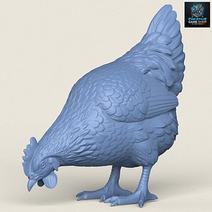 3D Chicken Eating Print Ready 3D Model