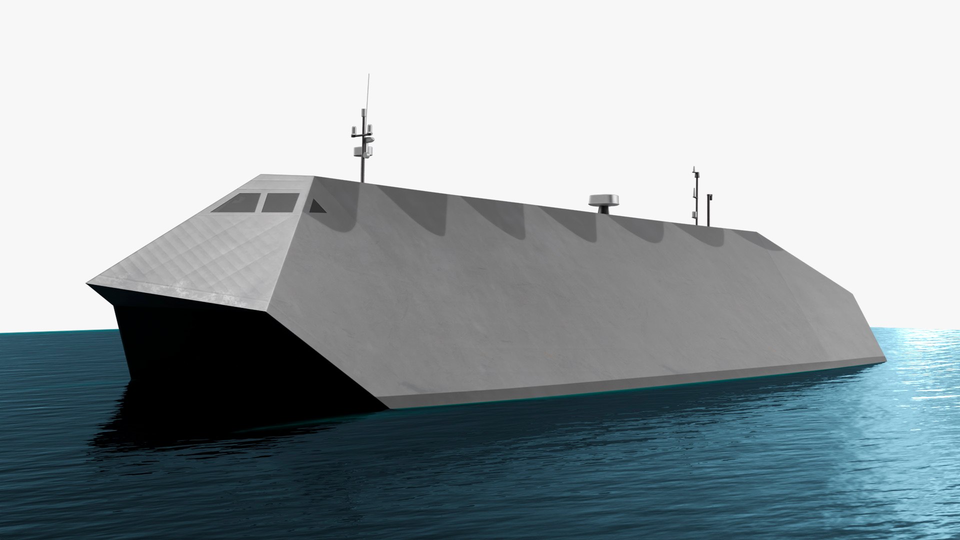 Stealth Naval Catamaran Warship on Water 3D model preview
