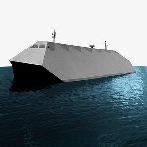 Stealth Naval Catamaran Warship on Water
