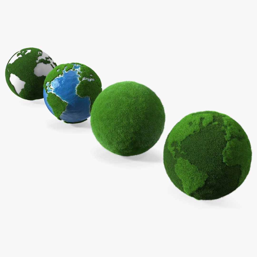 Grass Stylized Earth Globes Set Fur 3D model preview