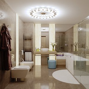 3D Bathroom bej shower plus bath model