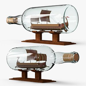 3D Imperial Roman Trireme Miniature in Bottle model