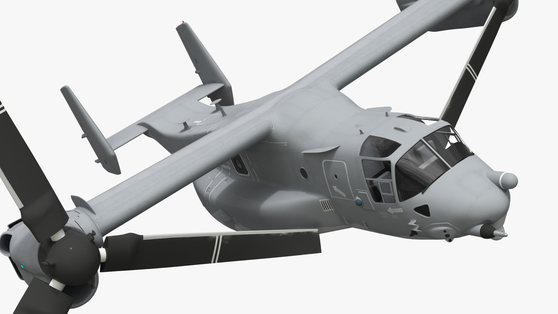 Military Multirole Tiltrotor Aircraft Gray Rigged 3D model preview