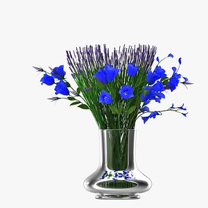 Blue artificial plasticflowers bouquet 3D model
