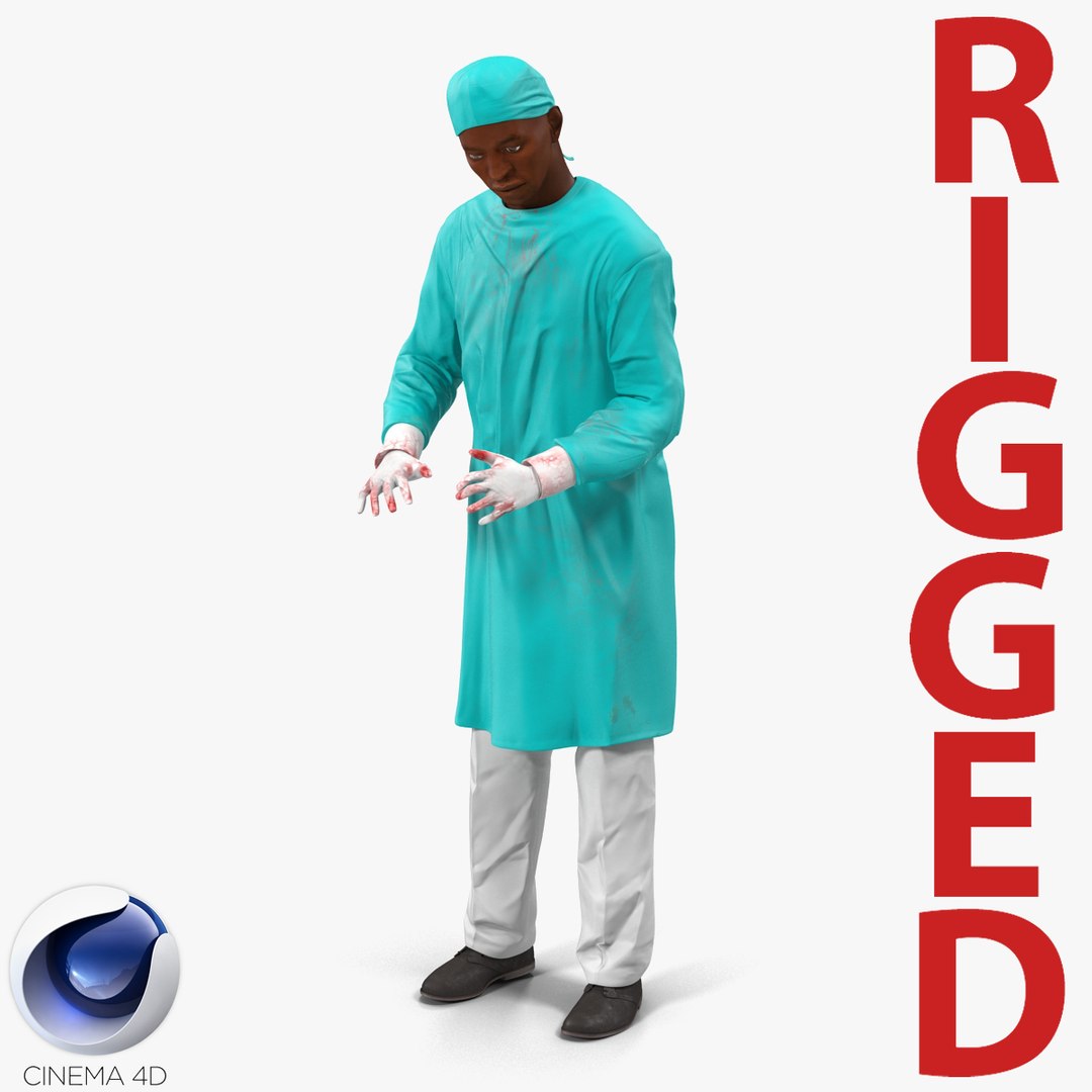 Male African American Surgeon 4 Rigged for Cinema 4D 3D Model 3D model preview