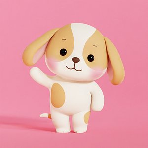 Dog Character Cartoon Chibi Kawaii Rigged Animated Low-poly 3D model