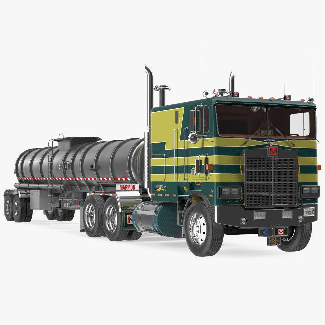 Marmon Truck with Tanker Trailer Rigged 3D model preview