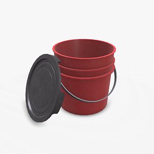 Platic Bucket With Lid Low-poly PBR 3D