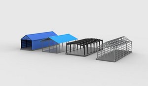 3D Industrial Metal Hangar set 3D model