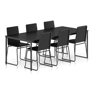 black table chairs set 3d c4d