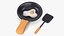 3D Cartoon Frying Pan with Egg and Spatula model