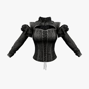 Black Long Sleeves Punk Rave Blouse Top Corset