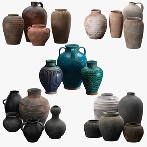 Artisan clay vases collection 3D model