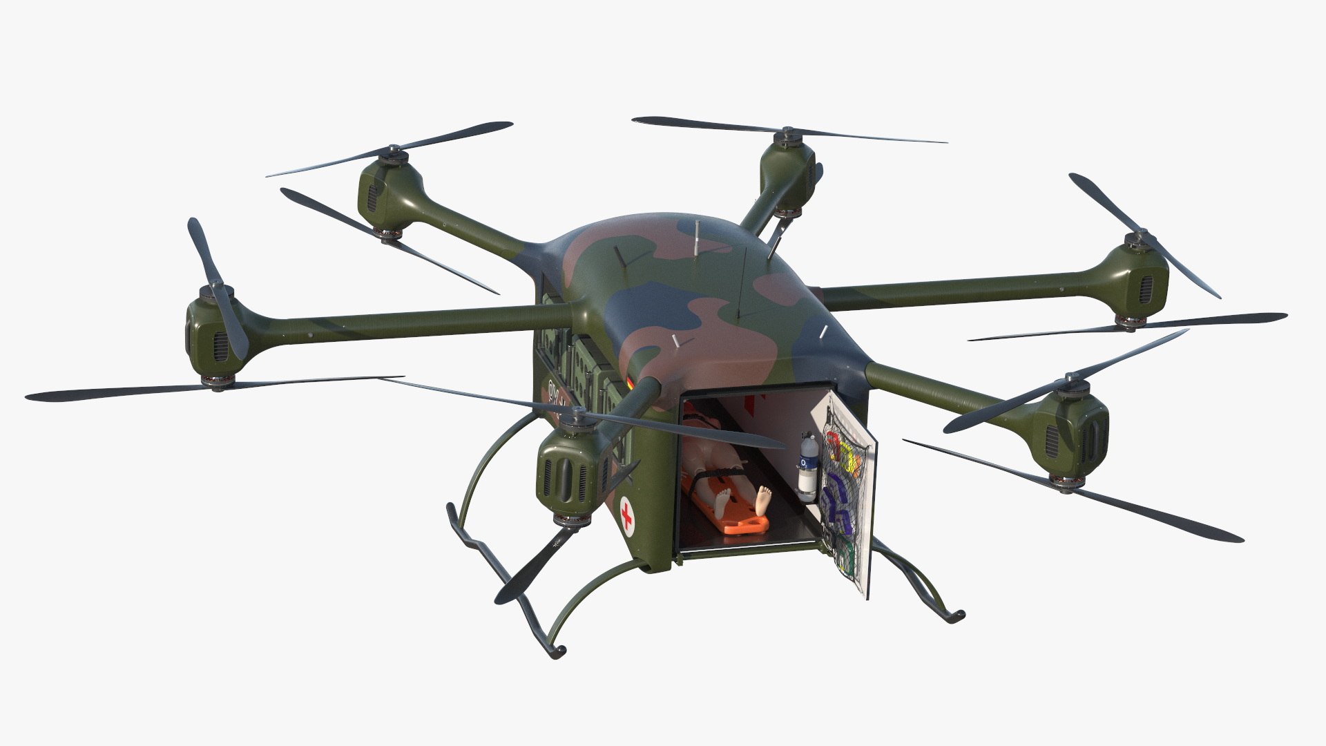 Tactical Medical Transport Quadcopter and Stretcher 3D model preview