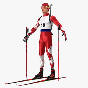 Biathlonist Fully Equipped Canada Team Neutral Pose