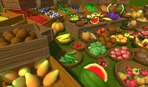 Fruits and vegetables lowpoly, handpainted props