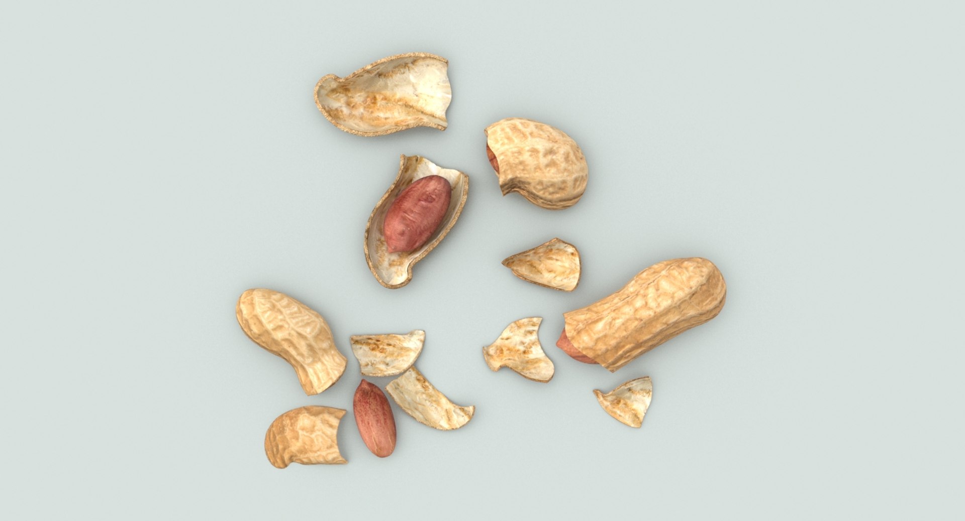 3D loose model https://p.turbosquid.com/ts-thumb/oN/6evROS/FX2So7t1/peanuts_cracked_productshot_0002/jpg/1502815210/1920x1080/fit_q87/5b1dabaa9974717bcb5b984b46253c1bd9a11180/peanuts_cracked_productshot_0002.jpg