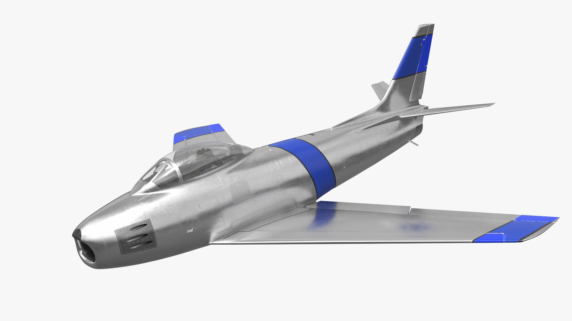 Single-Seat Jet Interceptor Silver Blue Flight Pose Simplified Model ...