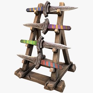 3D Weapon Rack Dagger Knife Sword Medieval Furniture Armory Set