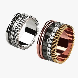 3D model Pair of Luxury Rings Combined Gold