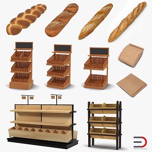 3d bakery paper bag baguette model