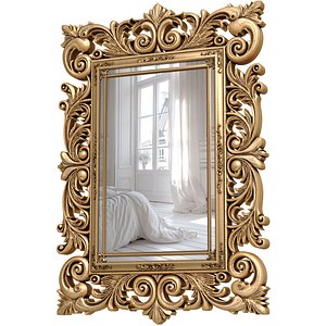 3D Classic fireplace wall mirror in an elegant carved gold frame 3D model model
