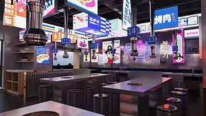 3D Korean barbecue Restaurant Tooling hot pot restaurant Japanese meat shop Meat home Korean cuisine model