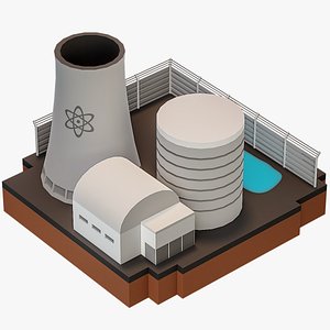 Lowpoly Cartoon Thermal Power Station PBR 3D