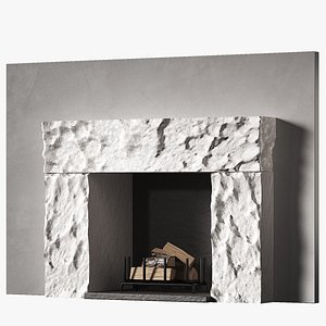 3D Fireplace 3 Rough stone white slabs Wooden logs