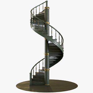 3D Antique Spiral Staircase Green - PBR model