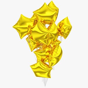 Helium Star Balloons Bouquet Gold V1 3D