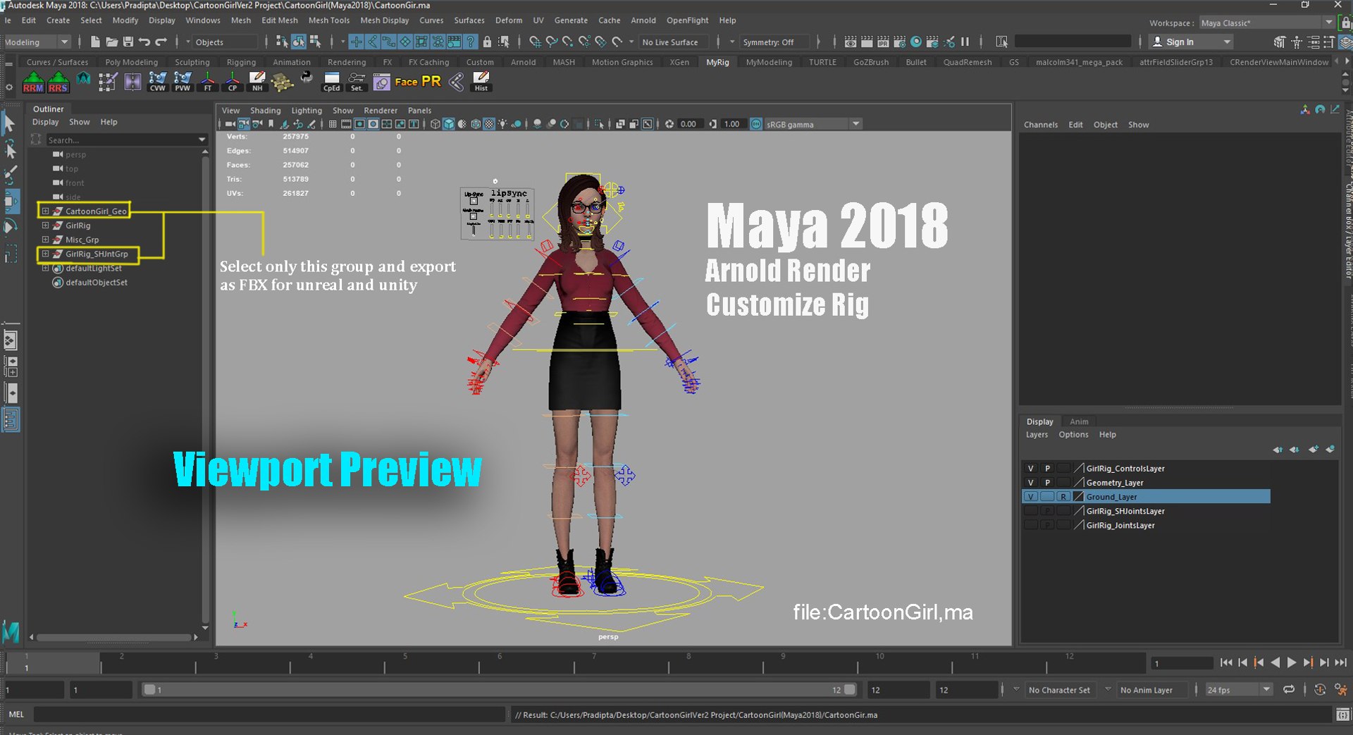Cartoon Girl Rig V2 3D - TurboSquid 2185980