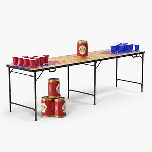 Beer Pong Table Set with Cups Kegs Mockup