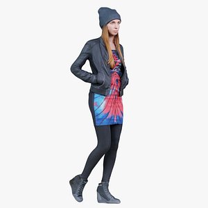 Woman in Bright Dress and Hat Walking Remastered 3D model