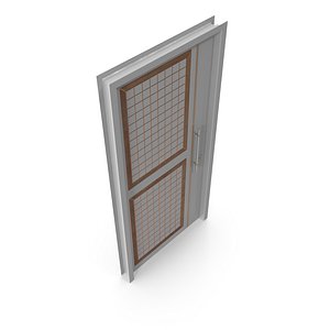 3D Modern Design White Metal Steel Door with Wooden Details model 3D
