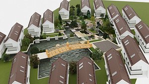 3D 3D model scene of  neighborhood with park  landscape