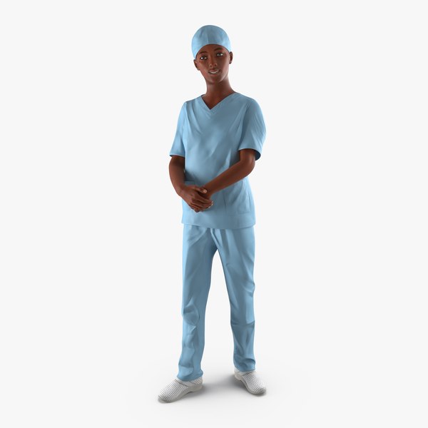 3d afro american nurse rigged model