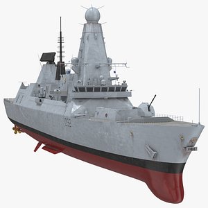 3D Royal Navy Type 45 Destroyer Rigged