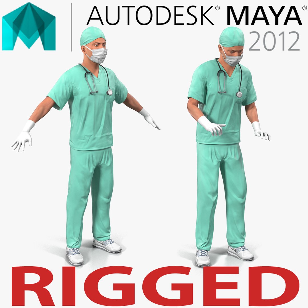 Male Surgeon Caucasian Rigged for Maya 3D model preview