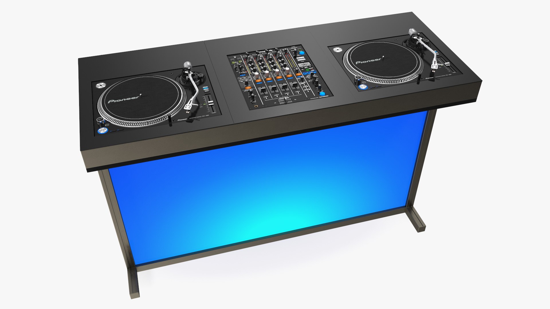 DJ Console with Mixer and Blue Illumination 3D model preview