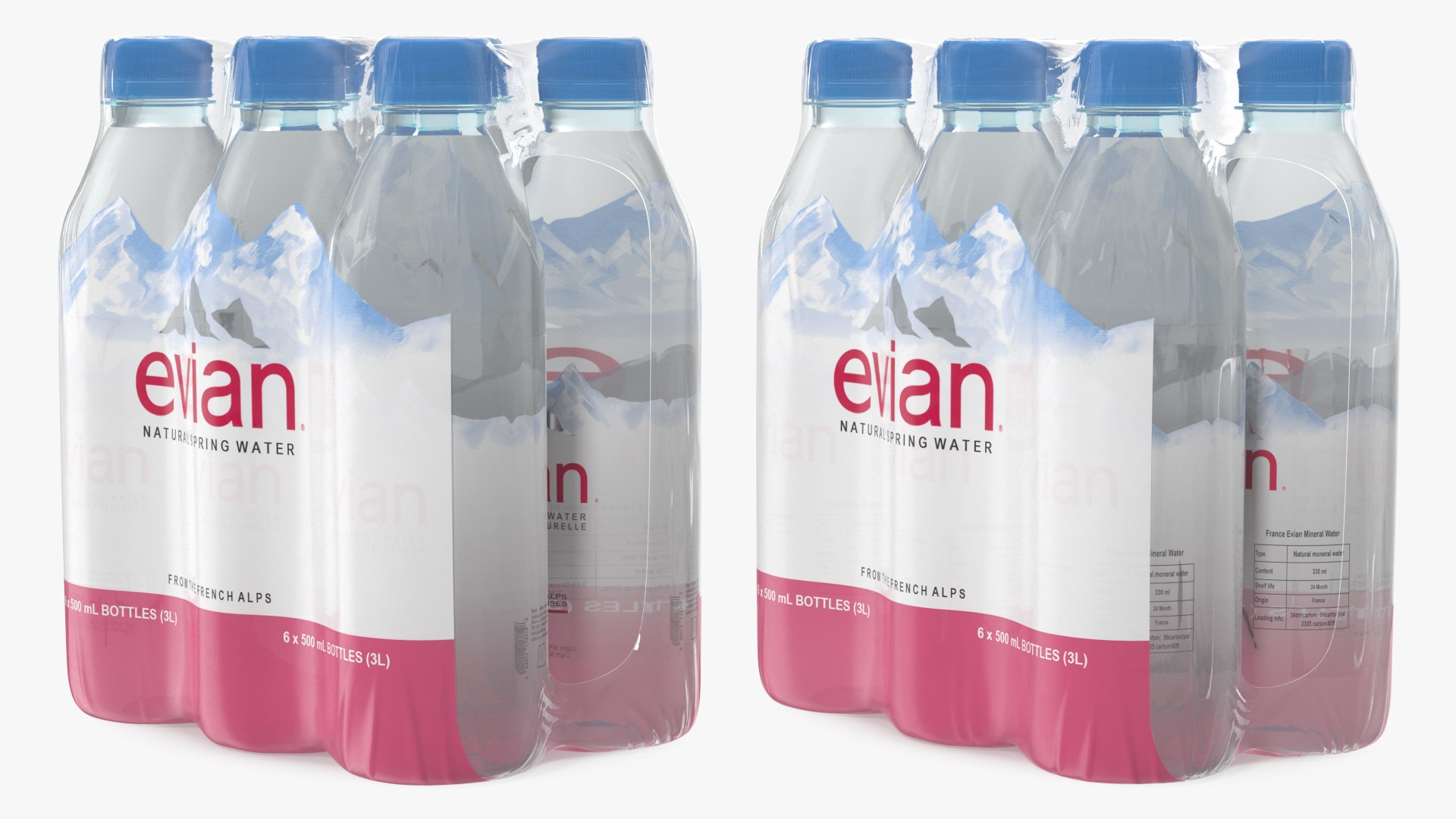 Evian Mineral Water 500ml 6 Bottle Pack 3D model preview