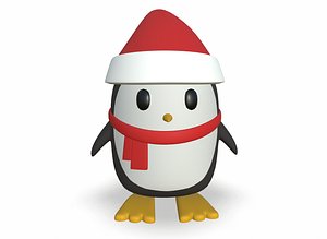 3D Cartoon penguin with a Christmas hat