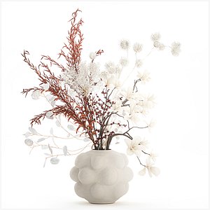 3D Bouquet Dried Branches Ilex Lunaria Magnolia Thorn
