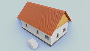 the house is made of blocks with a wooden roof 3D model