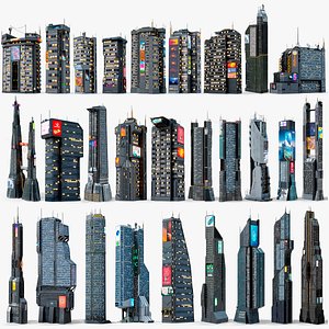 X28 Sci-Fi Futuristic City Buildings PBR Megapack1 3D model