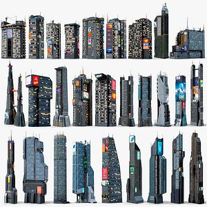 X28 Sci-Fi Futuristic City Buildings PBR Megapack1