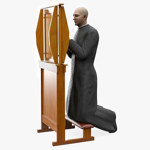3D model Priest Praying in a Kneeling Pew